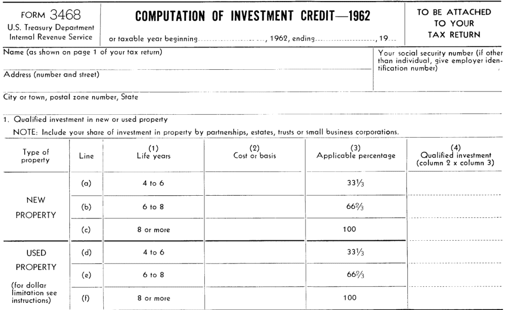 original irs form 3468 from 1962