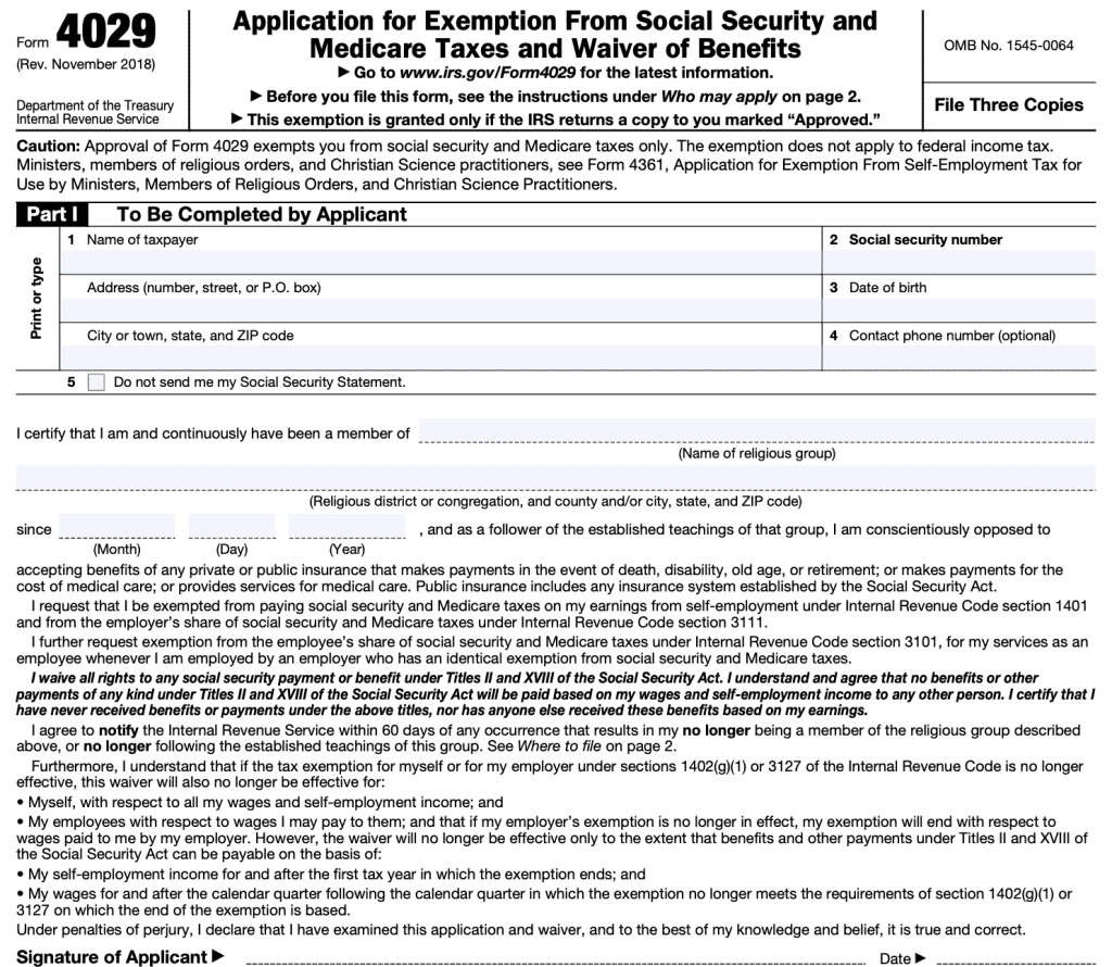 irs form 4029, Part I is completed by the applicant