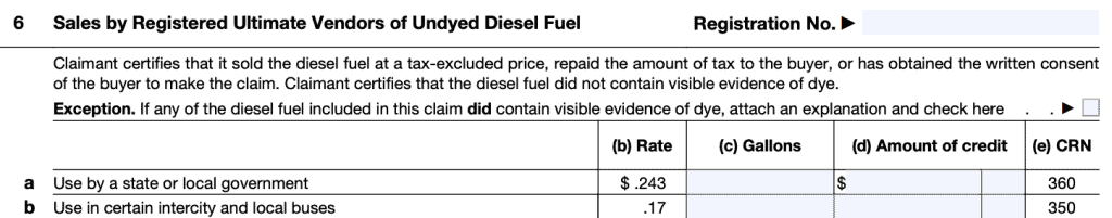 sales by registered ultimate vendors of undyed diesel fuel