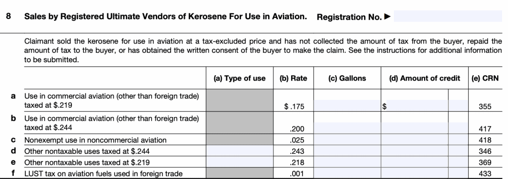 irs form 4136: Sales by registered ultimate vendors of kerosene for aviation use