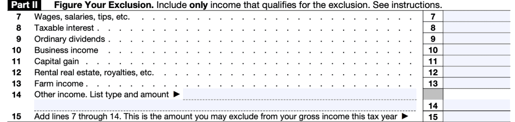 irs form 4563, Part II: Figure Your Exclusion 