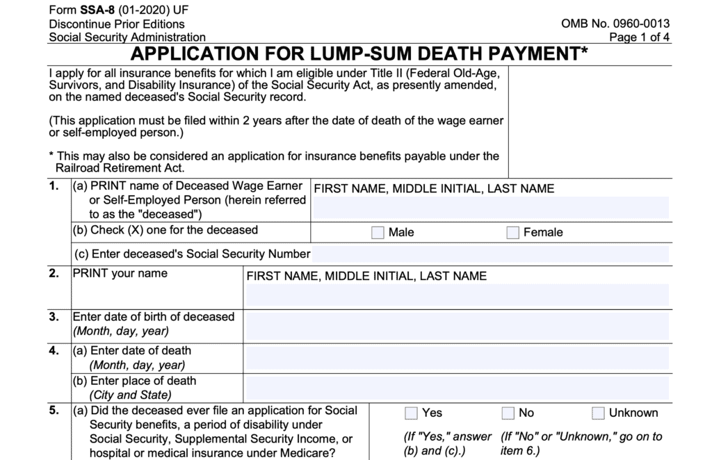 form ssa-8: Application for Lump-Sum Death Payment