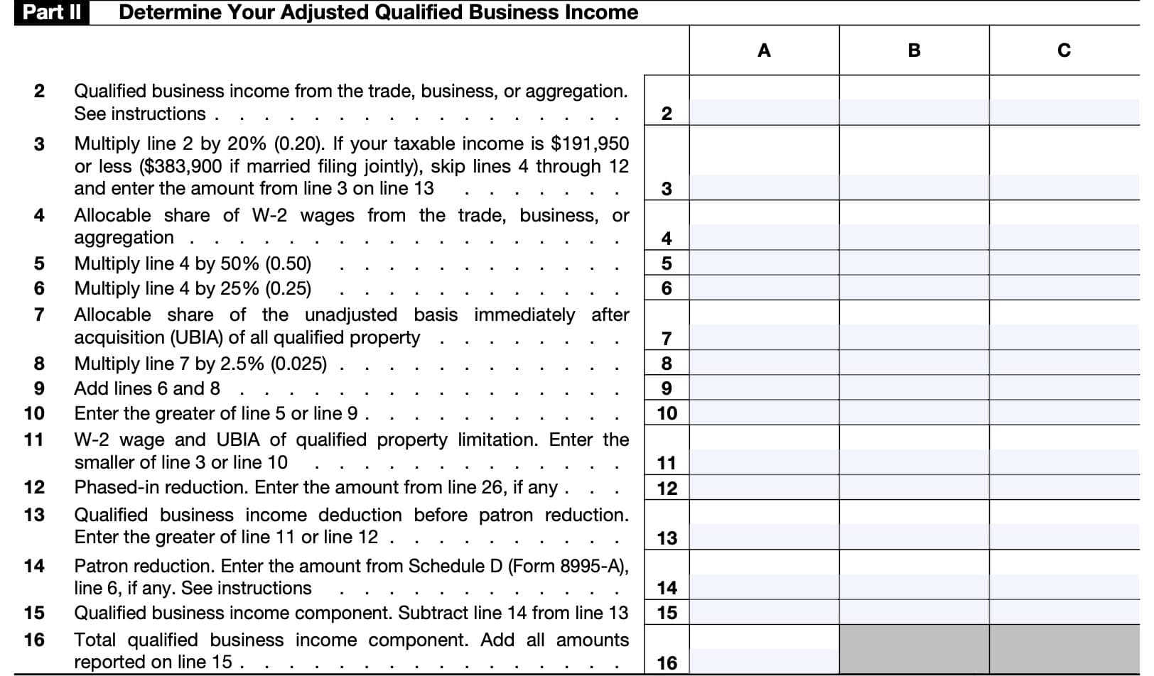 irs form 8995-a part II, determine adjusted QBI income