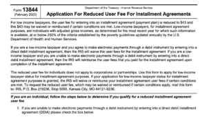 irs form 13844, application for reduced user fee for installment agreement