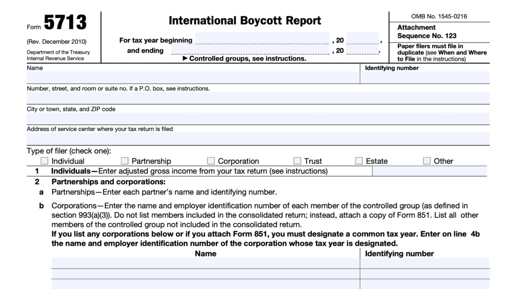 irs form 5713, international boycott report