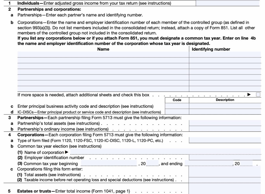 irs form 5713 income numbers