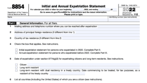 irs form 8854, initial and annual expatriation statement