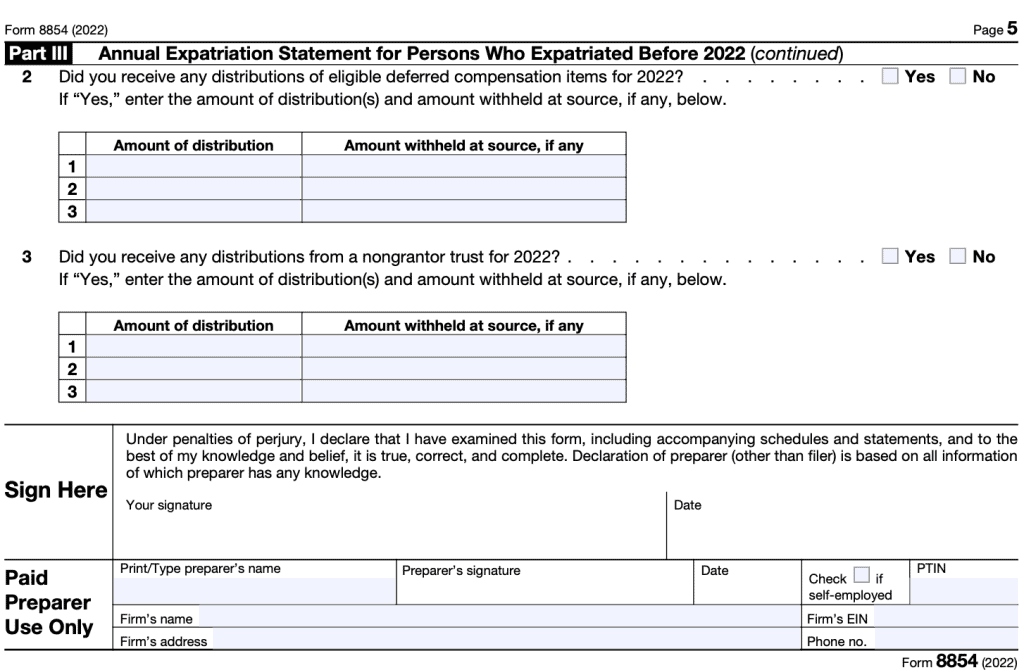 IRS Form 8854, Part III, continued