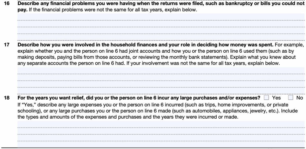Part III: Taxpayer involvement, questions 16 through 18
