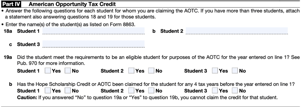 Complete IRS Form 8862, Part IV if claiming the AOTC