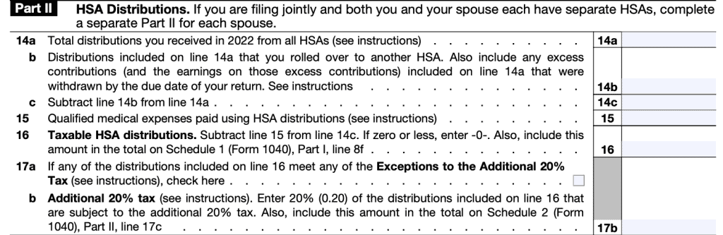 irs form 8889 Part II, HSA distributions