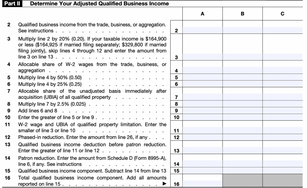 Part II: Determine adjusted qualified business income