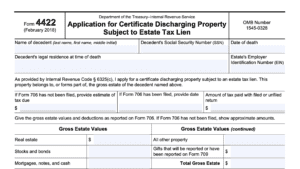irs form 4422, application for certificate discharging property subject to estate tax lien