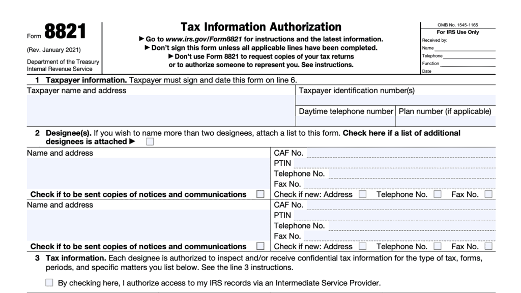 irs form 8821, tax information authorization