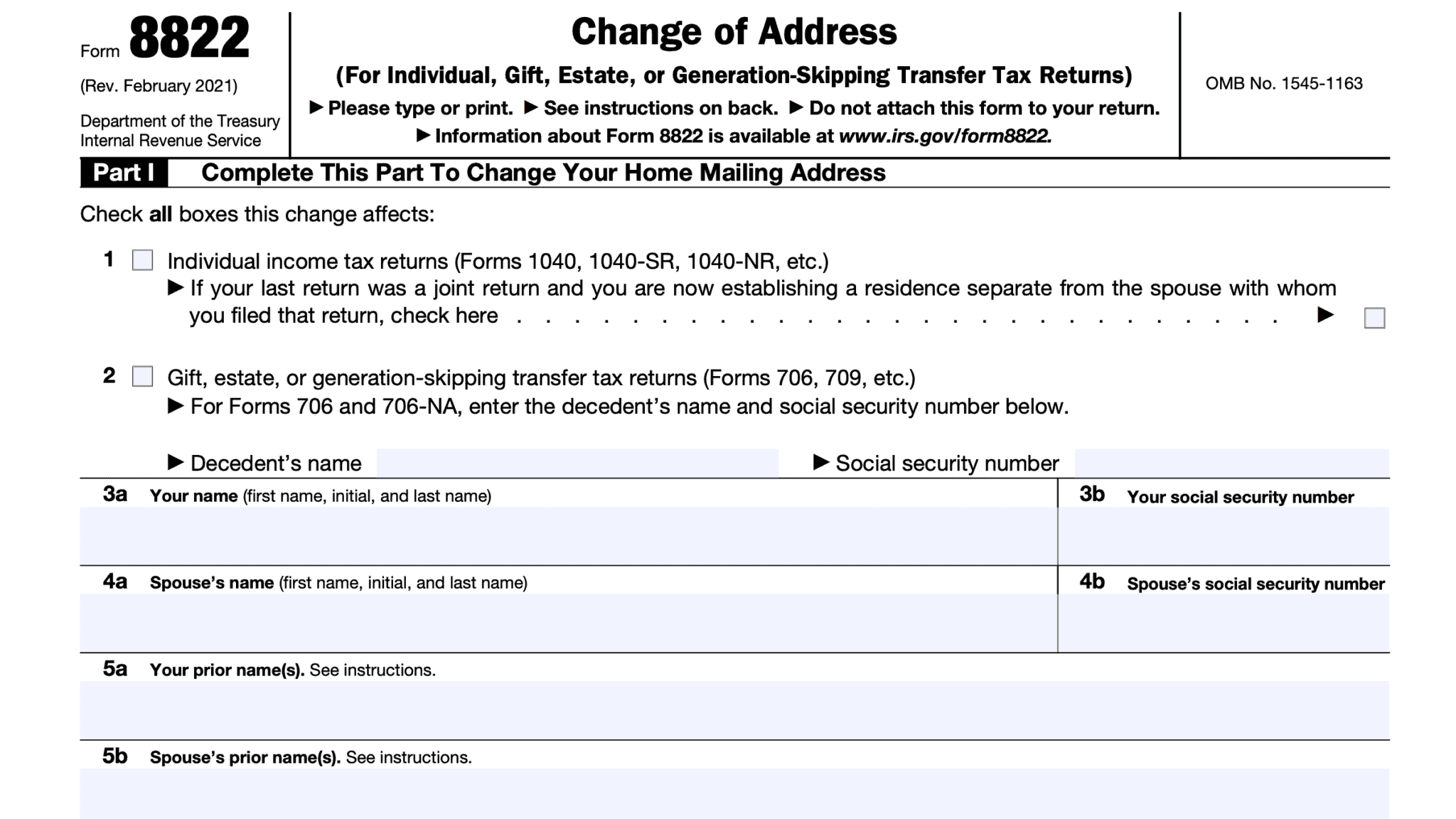 IRS Form 8822B Instructions Change of Address or Party