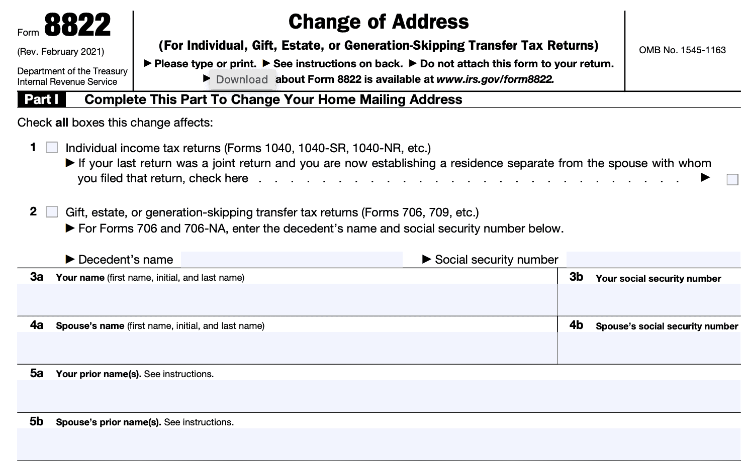 irs form 8822, change of address form, top