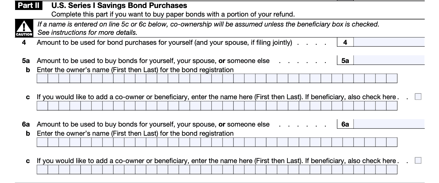 IRS Form 8888 part ii: Savings Bond purchases
