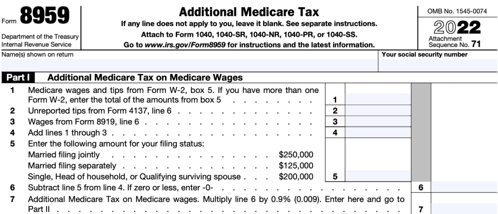 IRS form 8959, part i: additional medicare tax on medicare wages