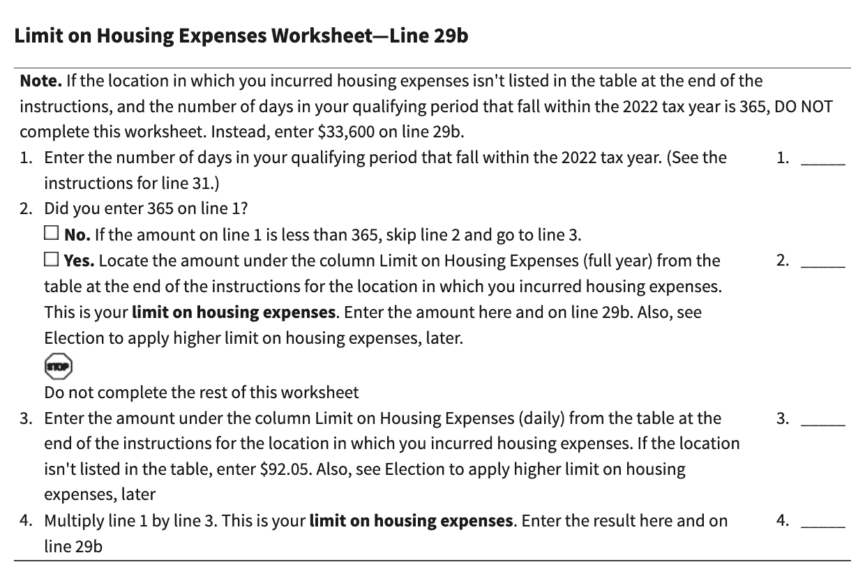 limit on housing expenses worksheet-Line 29b