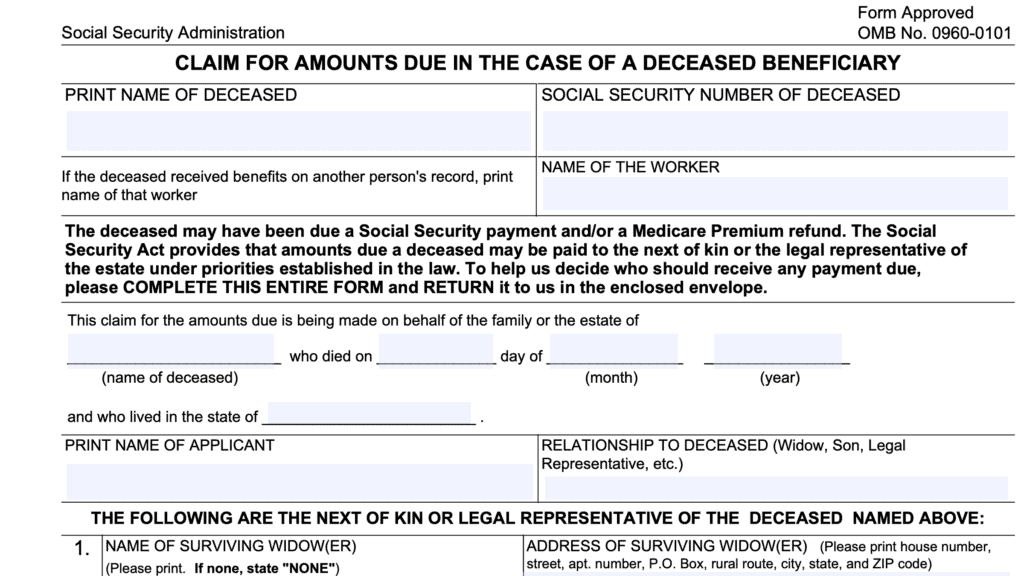 Form SSA 1724, Claim for Amounts Due in the Case of a Deceased Beneficiary