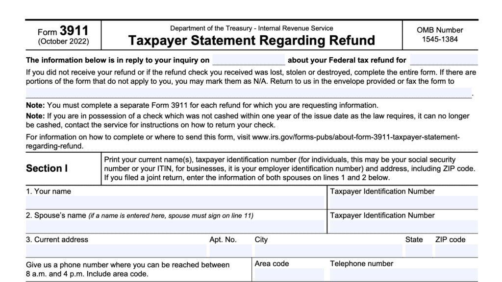 irs form 3911, taxpayer statement regarding refund
