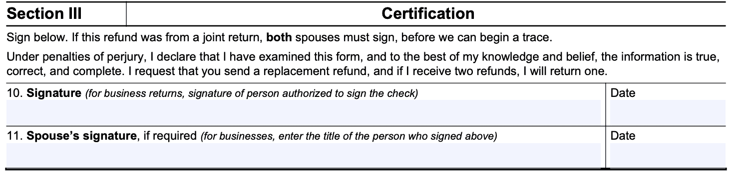 Form 3911 Section III: Certification