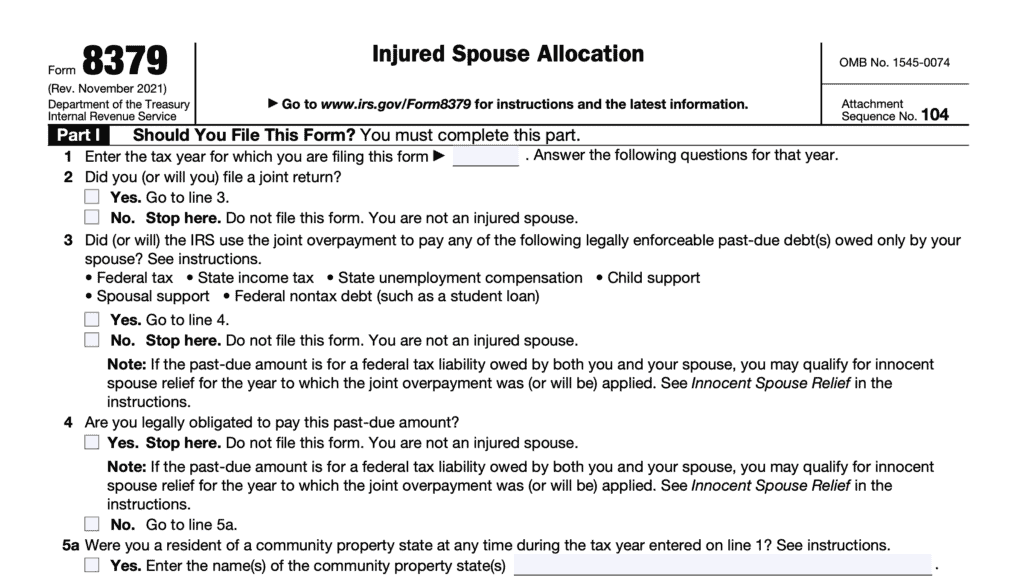 irs form 8379, injured spouse allocation