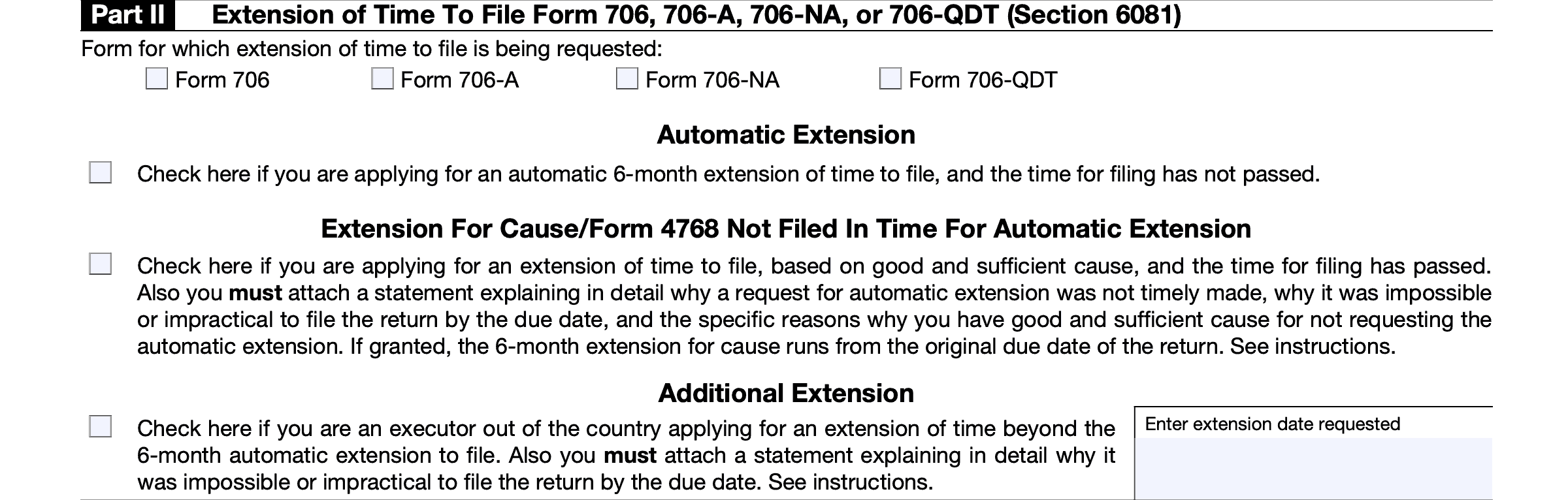 part II, extension of time to file