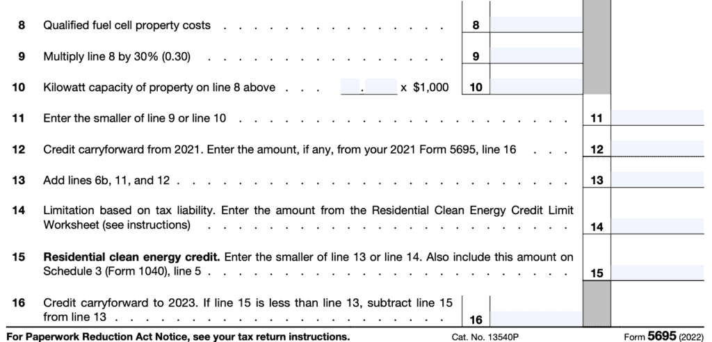 Residential clean energy credit lines 8 through 16