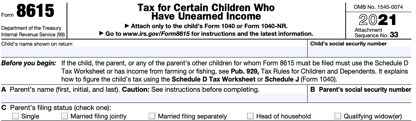 irs form 8615, taxpayer information