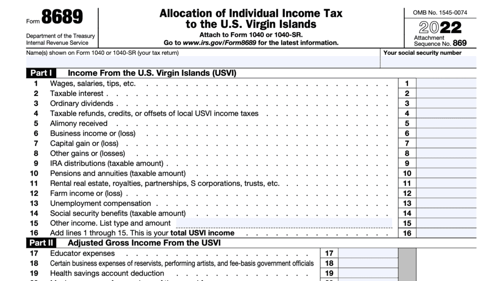 irs form 8689, allocation of individual income tax to the U.S. virgin islands