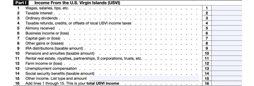 irs form 8689, part i, income from the U.S. Virgin Islands (USVI)