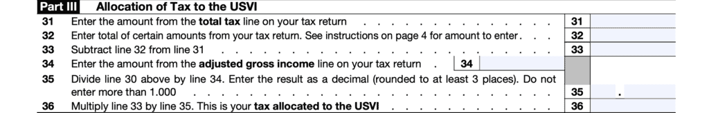 Part III: Allocation of tax to USVI