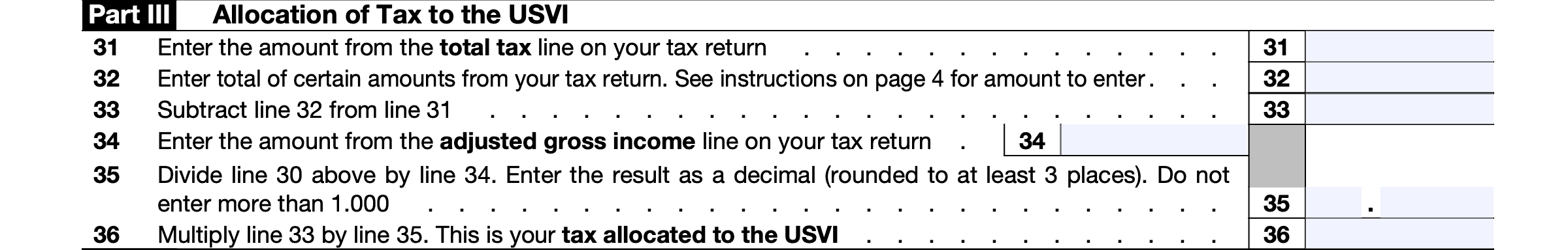 Part III: Allocation of tax to USVI