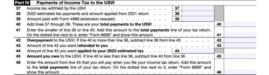 irs form 8689, part IV: Payments of income tax to USVI