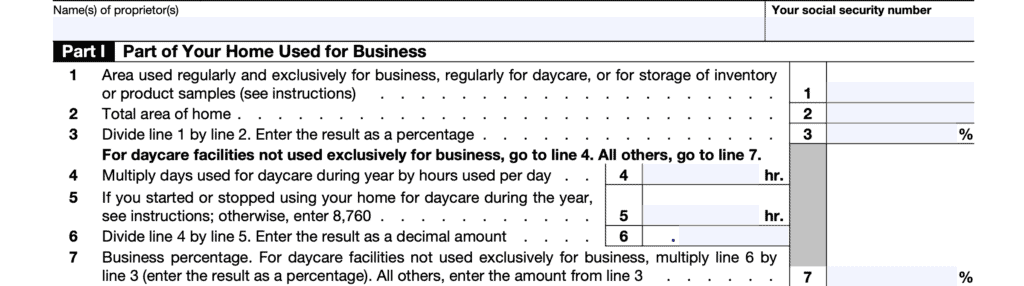 irs form 8829, Expenses for business use of your home, part i
