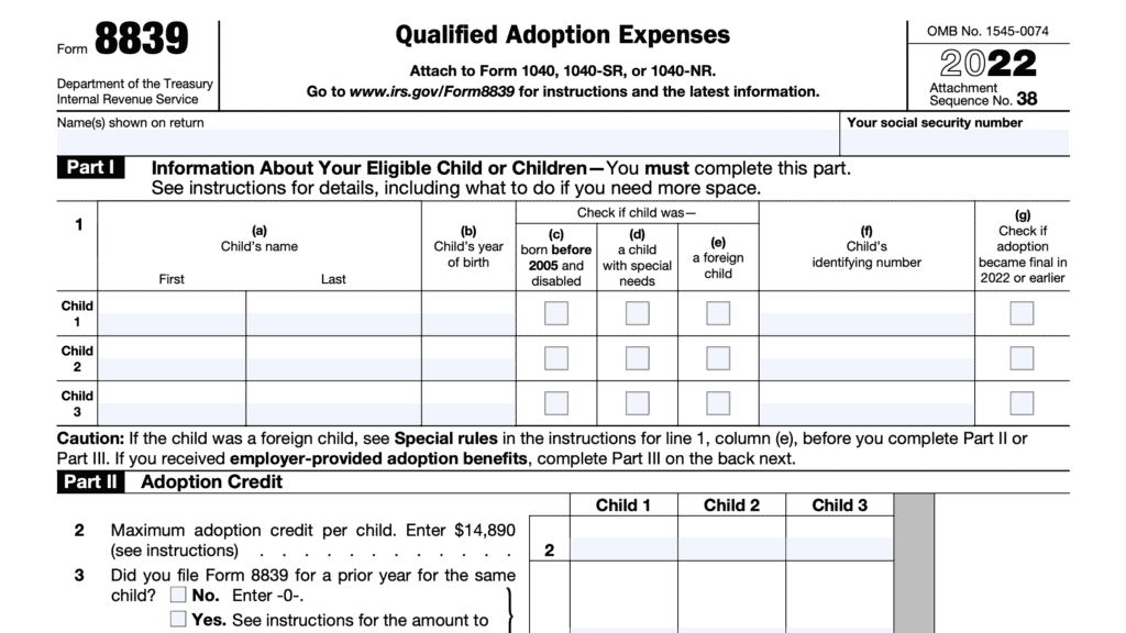 irs form 8839: qualified adoption expenses
