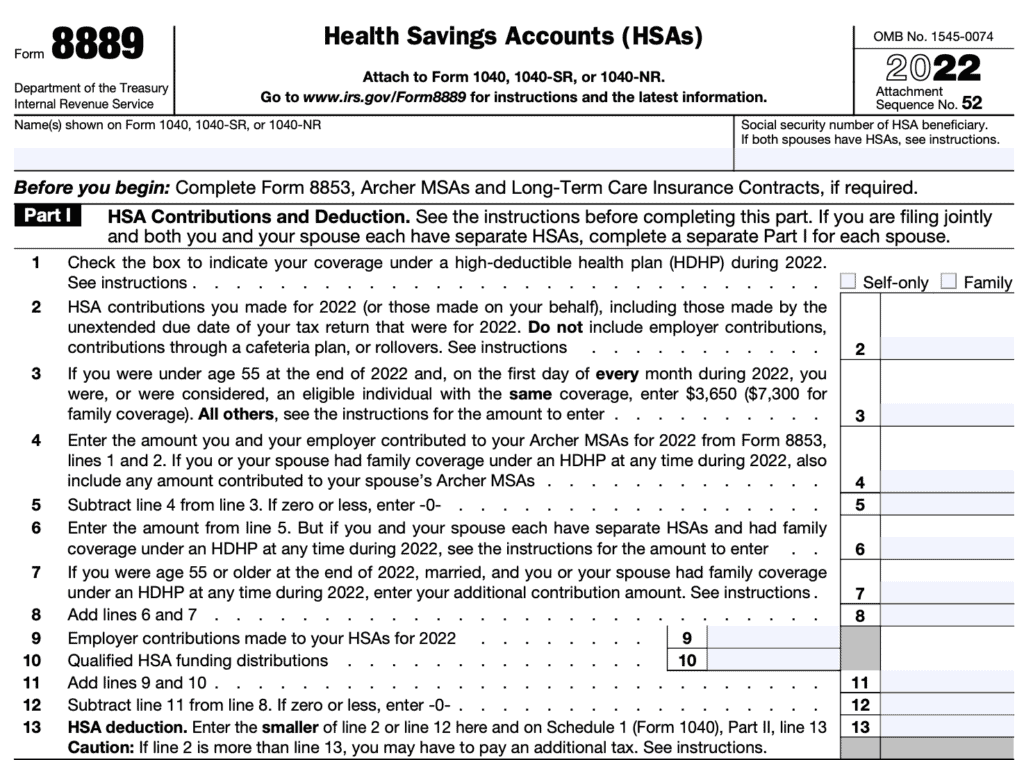 irs form 8889, health savings account, part I