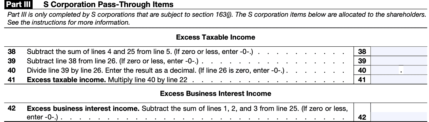 irs form 8990 part III: s-corporation pass-through items