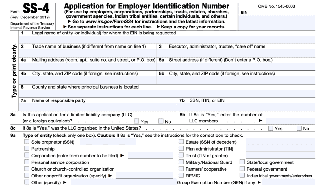 Form SS4 Instructions Getting an Employer Identification Number