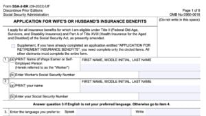 Form SSA-2-BK, application for wife's or husband's insurance benefits