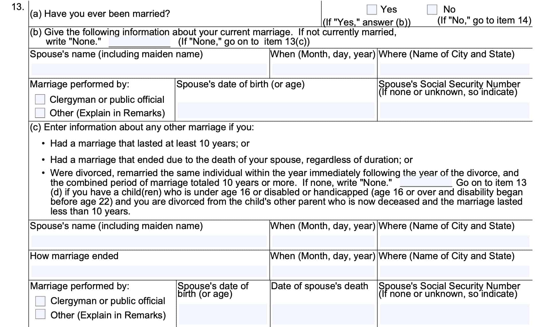 Form ssa-16 question marriage information