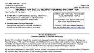 form ssa 7050, request for social security earning information