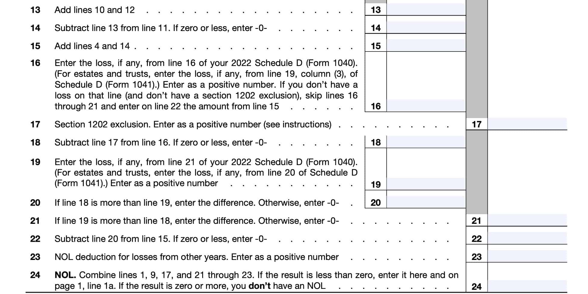 Schedule A, lines 13-24