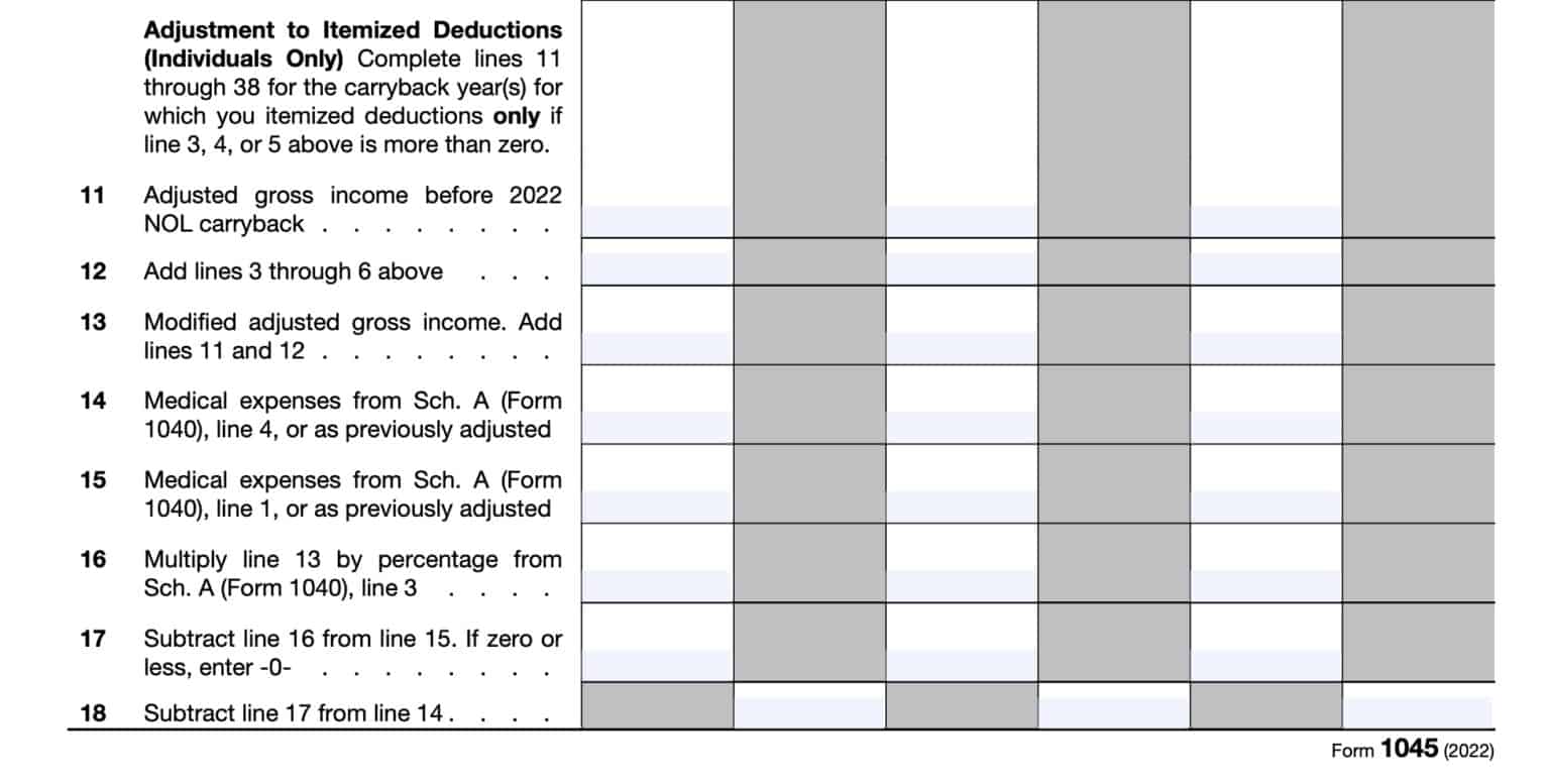 Form 1045 Schedule A Instructions