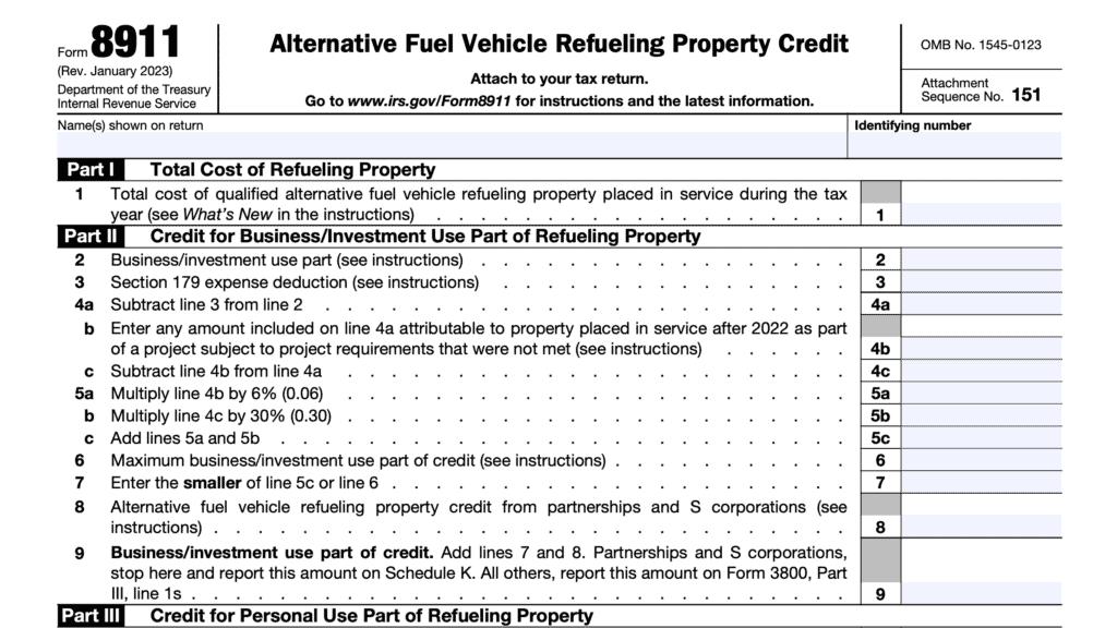 irs form 8911, alternative fuel refueling property credit