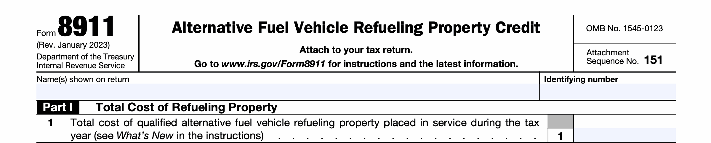 Form 8911, part I: Total cost of refueling property