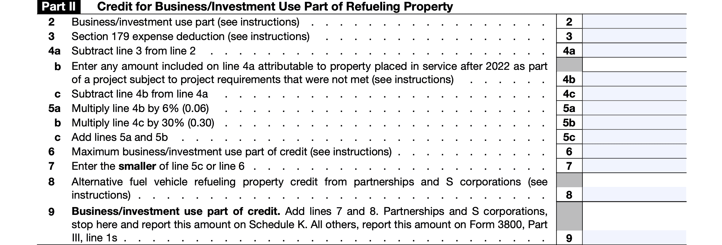 irs form 8911, part II: credit for business/investment use part of refueling property