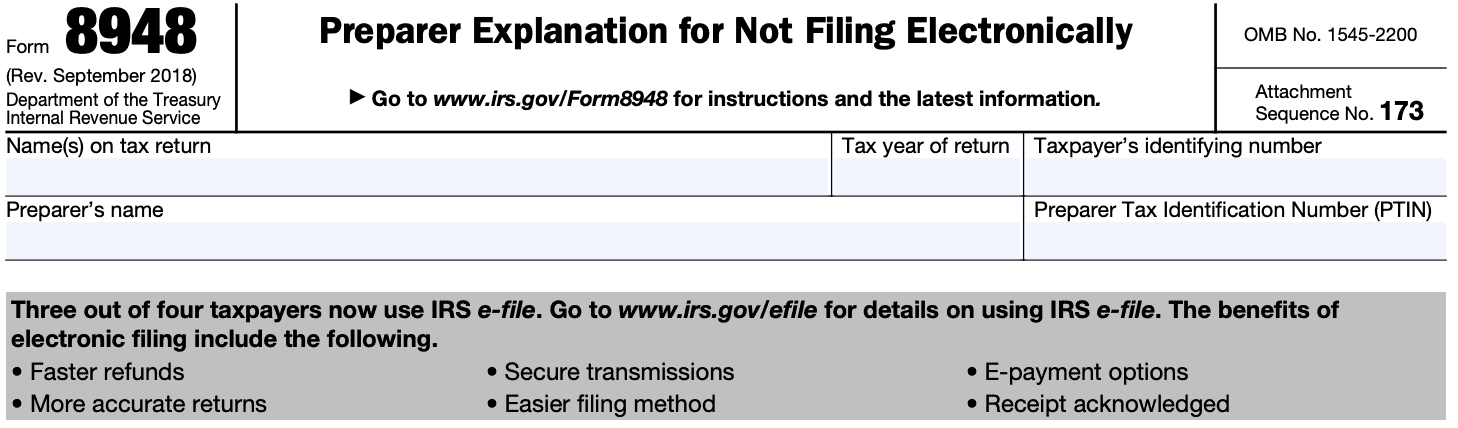 irs form 8948 taxpayer information
