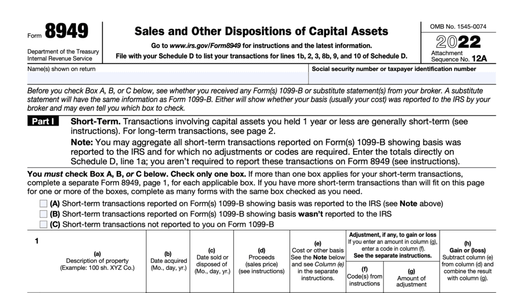 irs form 8949, sales and other dispositions of capital assets